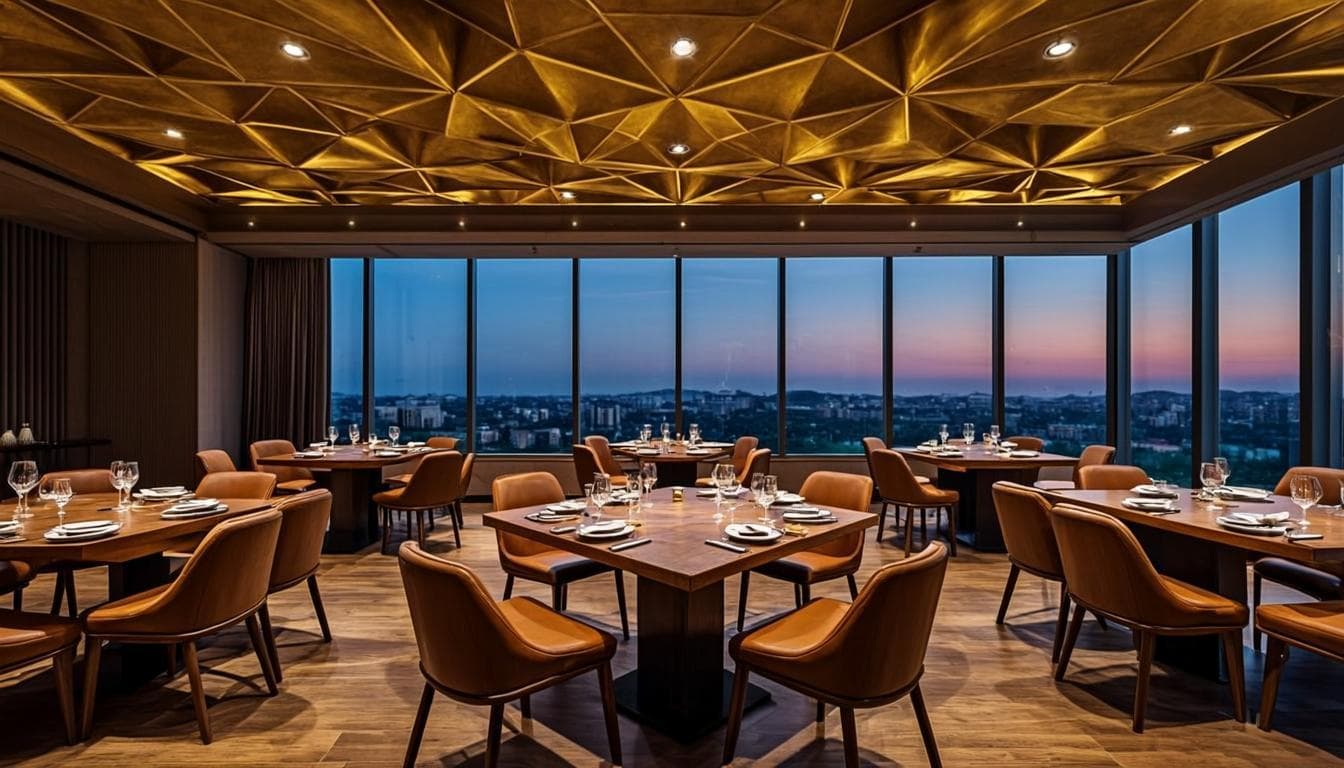 Intérieur du Restaurant Sunuiol — ambiance dorée premium